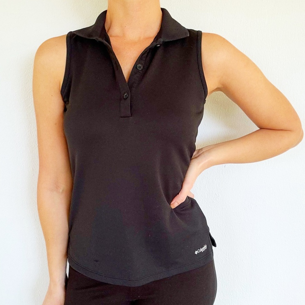 Columbia PFG black sleeveless sporty performance golf tennis polo top size XS
